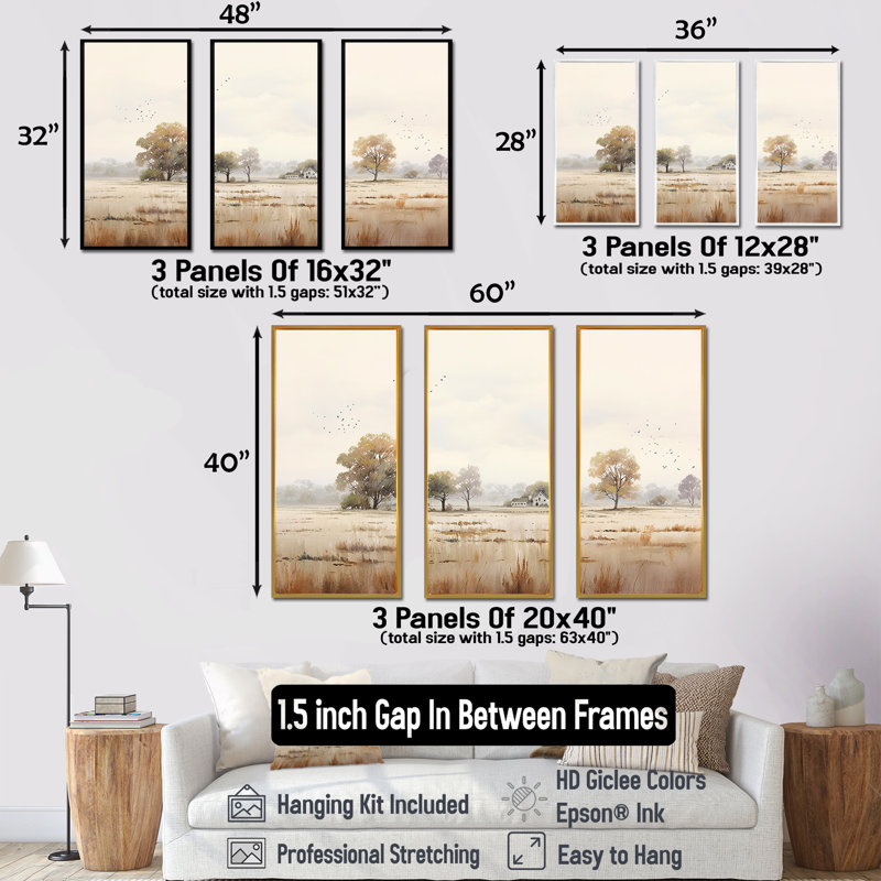 Countryside Minimal Scenery V - Countryside Wall Art Living Room Set, Black Floater Framed, 32" H x 48" W x 1" D
