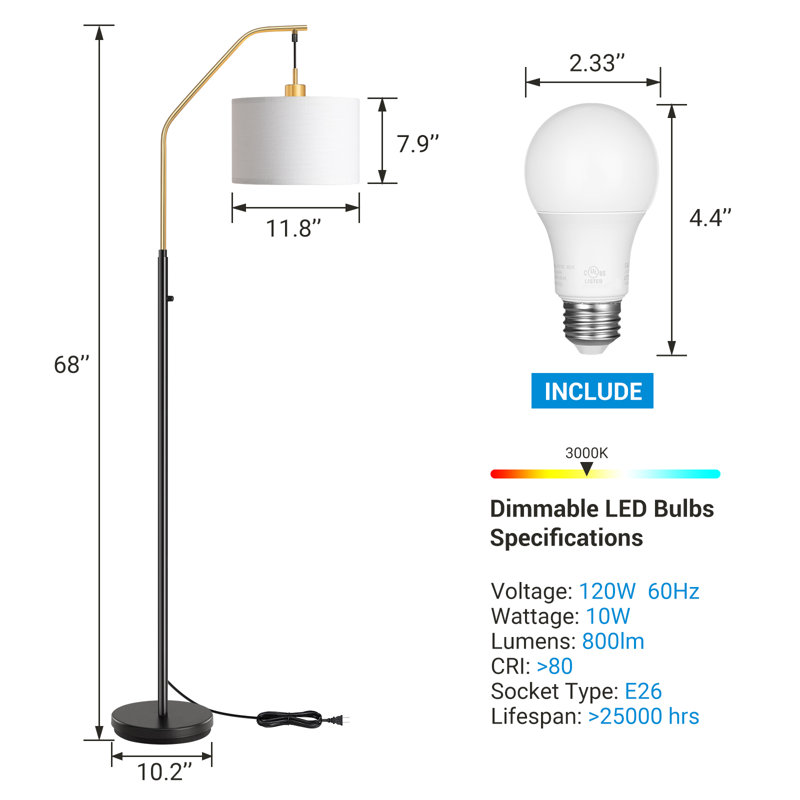 Mccurry 68" Arched Dimmable Floor Lamp, Black/Gold