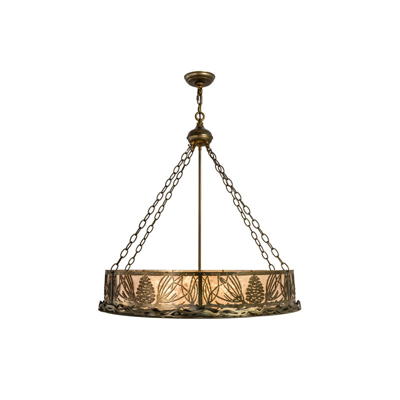 Lustre cylindrique à 4 lumières Mountain Pine, Cuivre antique, Argent, H 36 po x l 30 po x P 30 po
