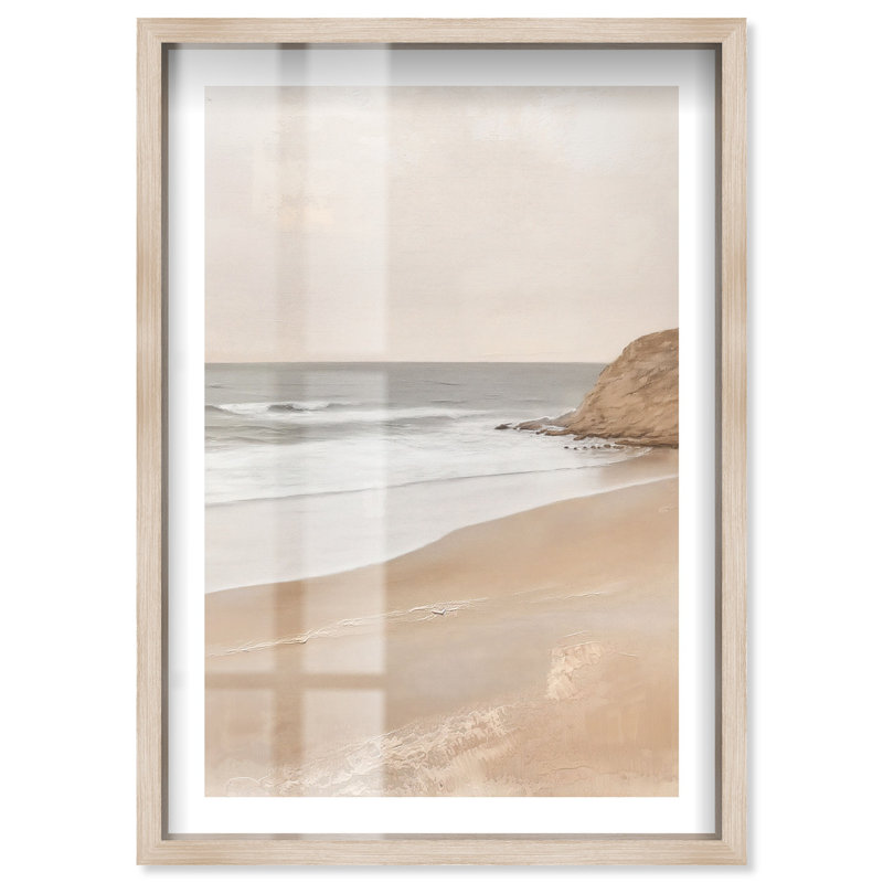 Impression de boîte-cadre déserte de paysage marin par Notoriart, H 31 po x l 21 po, Crème, crème