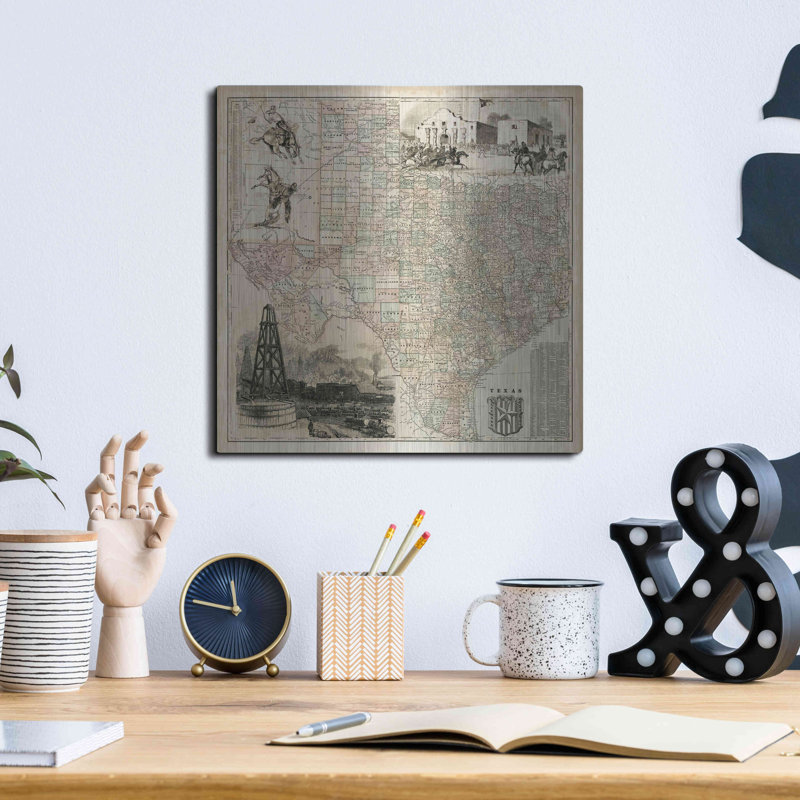 «Map of Texas» par Vision Studio, H 12 po x l 12 po