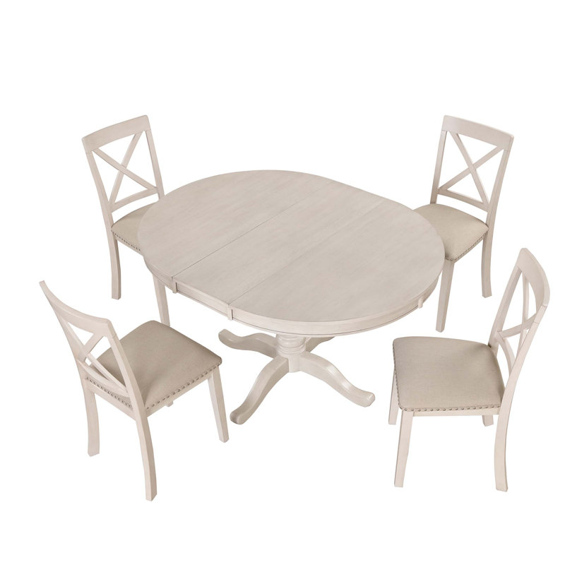 Azirah 4 - Person Extendable Pedestal Dining Set, Antique White, Antique White, White