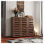 Armoire à chaussures à 5 niveaux en noyer avec tablettes réglables - Range-chaussures en bois avec portes à persiennes pour entrée, couloir, chambre à coucher