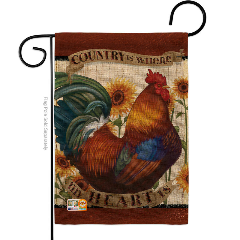 Country My Heart Patriotic Farm Animals Polyester Garden Flag