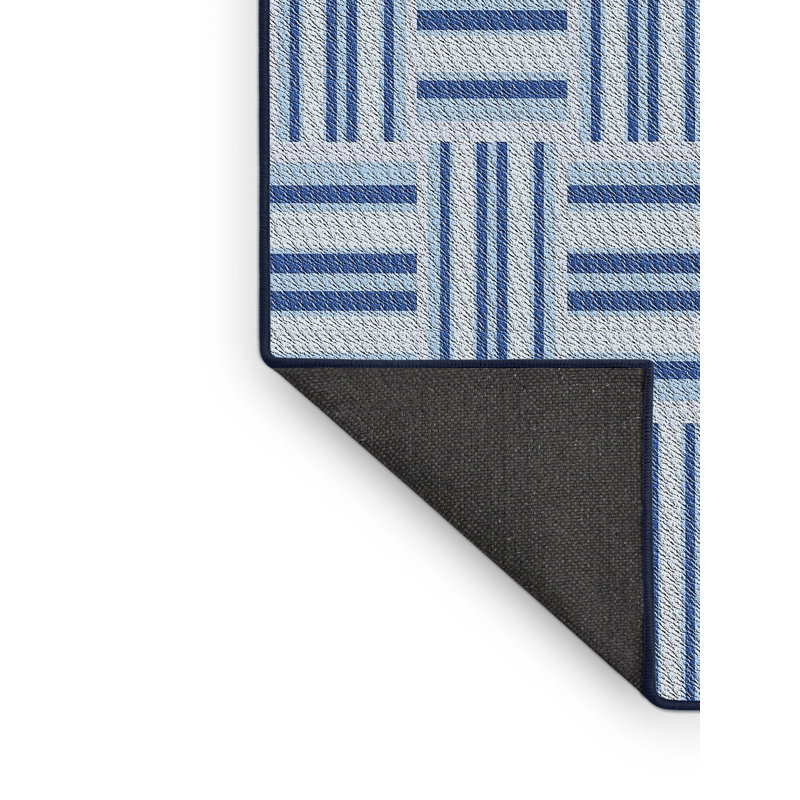 Bleu abstrait/Tapis décoratif blanc cassé Pensford, Rectangle 8 pi x 10 pi