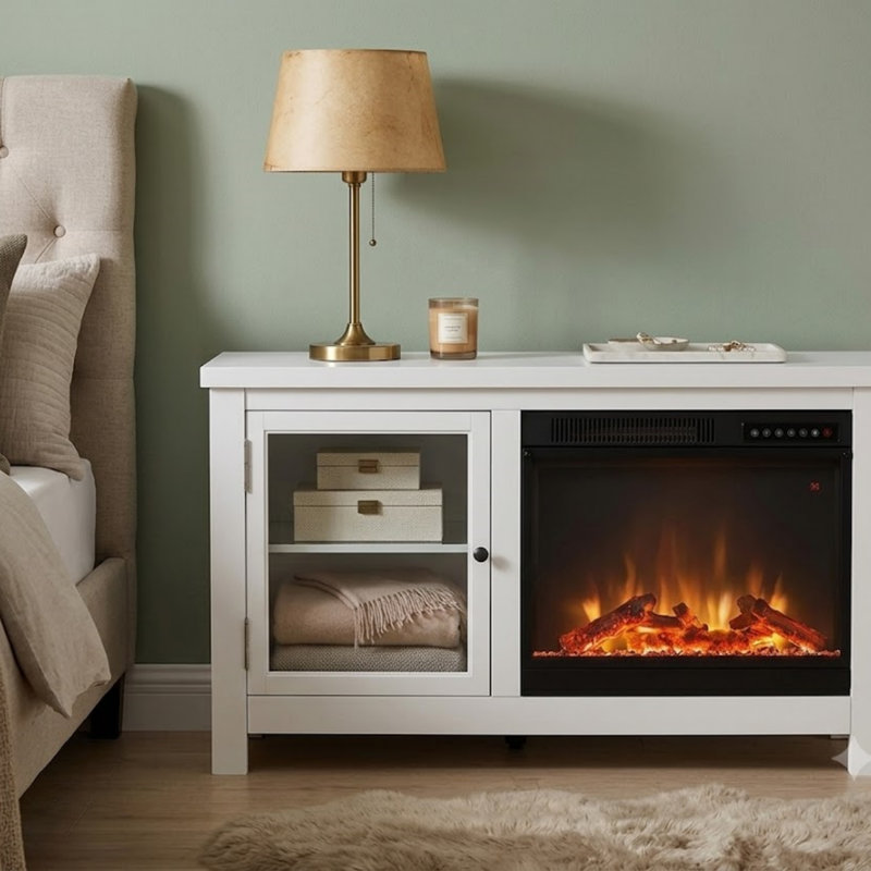 Meuble télé avec foyer, télécommande et minuterie avec flamme DEL réglable 48 po Bjorn