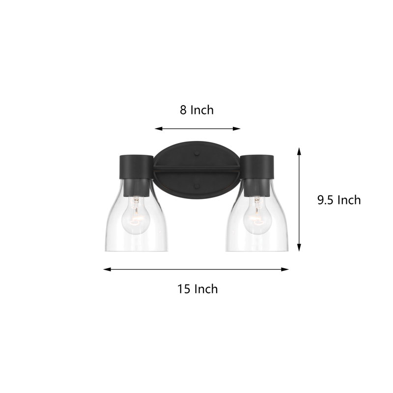 Éclairage pour salle de bain 3 lumières en laiton brossé avec abat-jour en verre transparent Jessa, 2, Noir satiné