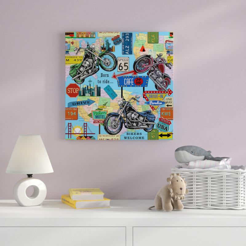 « motocycle map », art sur toile, H 14 po x l 14 po x P 2 po