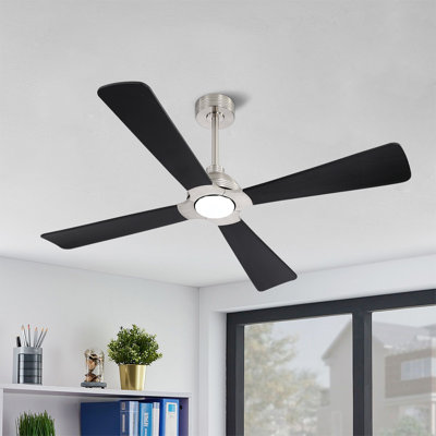 56 In. 4 Solid Wood Blades Indoor Ceiling Fan With Light Kit And Remote Control