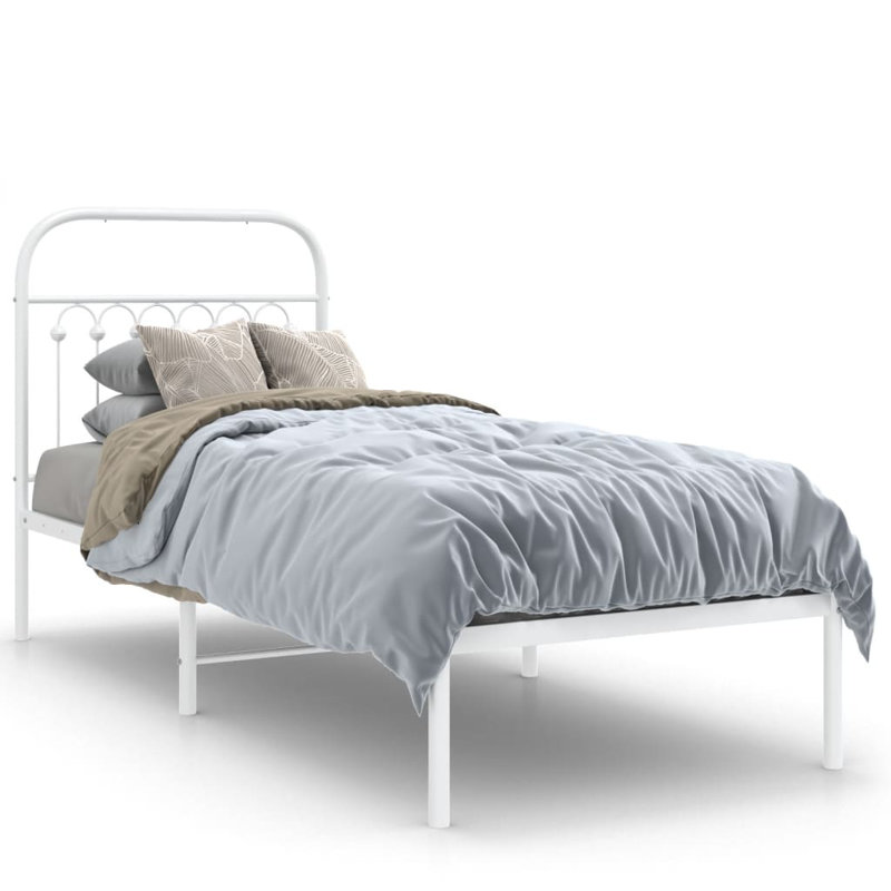 Vidaxl Bed Frame with Metal Headboard, 75cm x 190cm, White