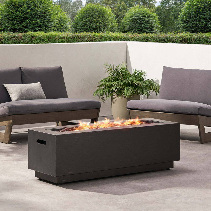 Foyer d'extérieur au propane rectangulaire en fer de 50 000 BTU, gris foncé