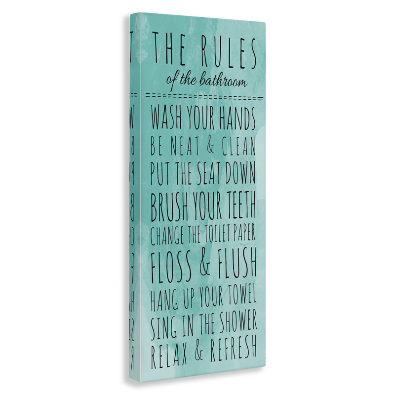 «Bathroom The Rules» par Anna Quach - reproduction d'art textuel sur toile, H 24 po x l 10 po, Giclée encadrée noir minuit