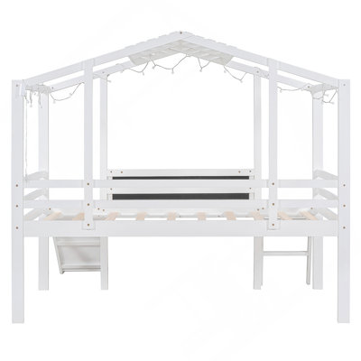 Antarious Loft Bed With Ladder And Slidehouse Bed With Board And Strip On The Roof