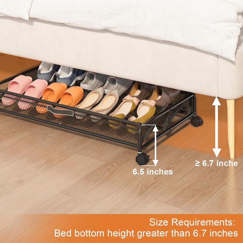 Under Bed Shoe Storage with Wheels,4 Pack Under Bed Storage Containers