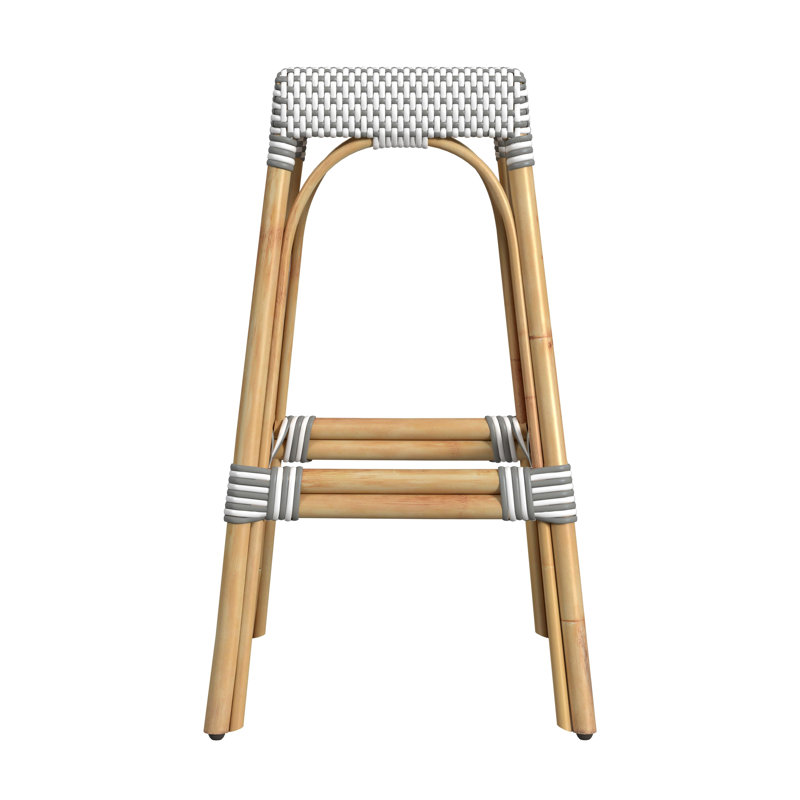 Robias Rattan Bar & Counter Stool, White/Gray Dot / Natural Rattan Frame, Bar Stool (30" Seat Height)