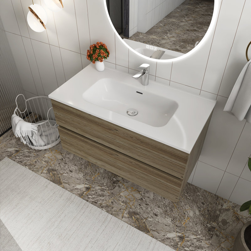 Meuble-lavabo mural 36 po avec comptoir en chêne brut