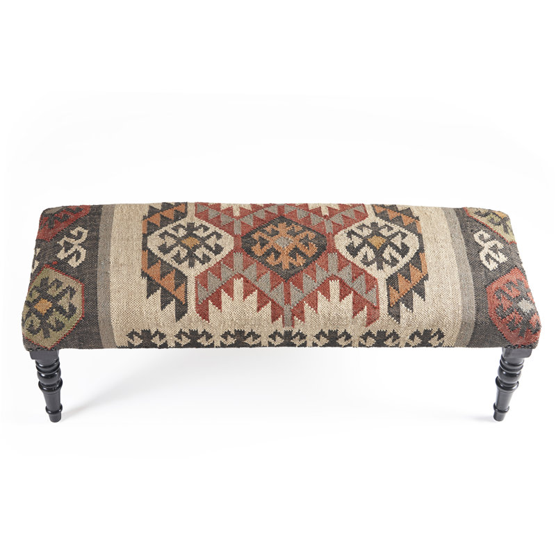 Kyle Handmade Natural/Black/Gray Geometric Upholstered Bench
