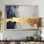 Waves Of Joy Minimal Nova - bleu et or I - peinture abstraite, art mural
