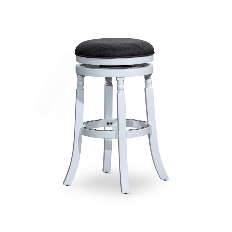 Tabouret 30 ", patiné, assise en tissu, Siège noir / cadre blanc
