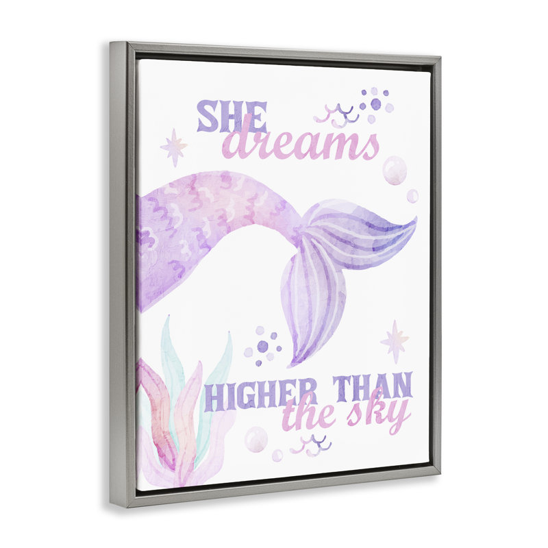 Cadre flottant She Dreams High Than The Sky, design par Kim Allen, H 31 po x l 25 po, Cadre flottant gris lustré