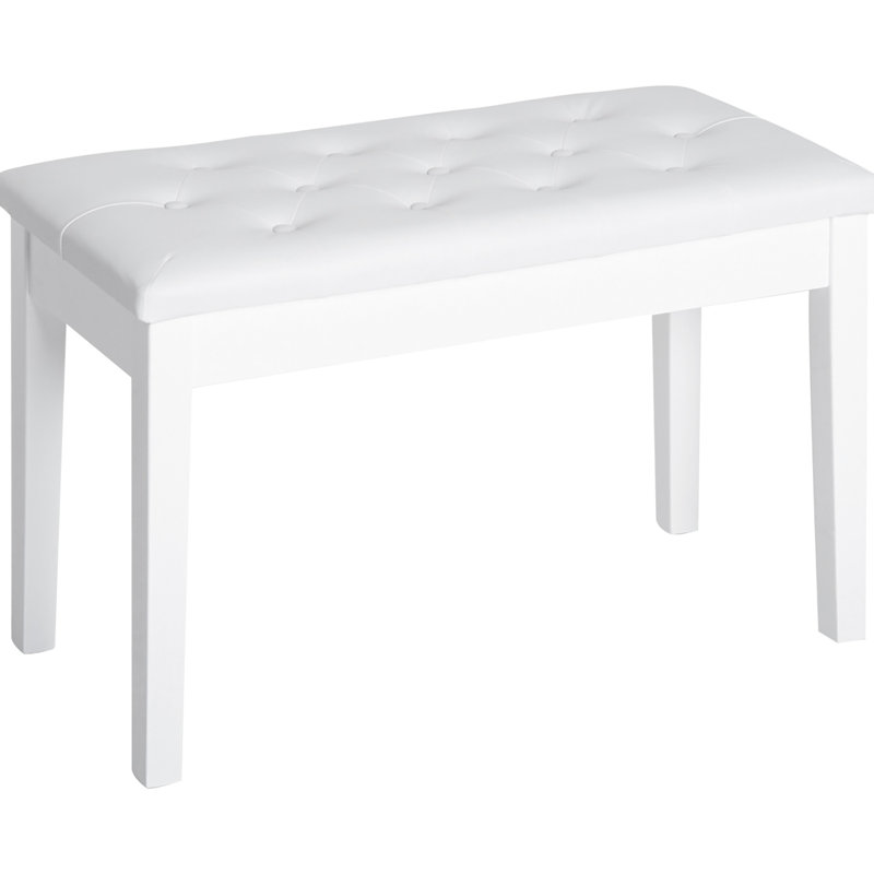 Duet Piano Chair In White, With Faux Leather Cover And Wooden Support White Upholstery, Ideal For Playing Sessions
