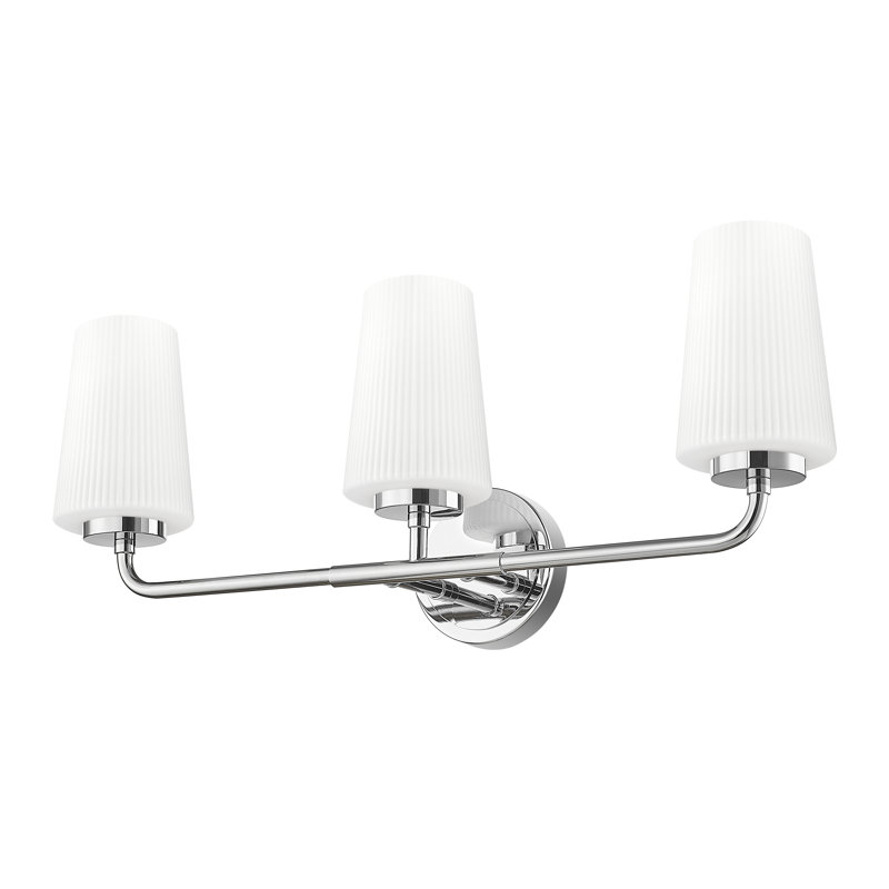 Coiffeuse Mathieson, Chrome chrome, Trois lumières, H 9,5 po x l 24 po x P 6,5 po