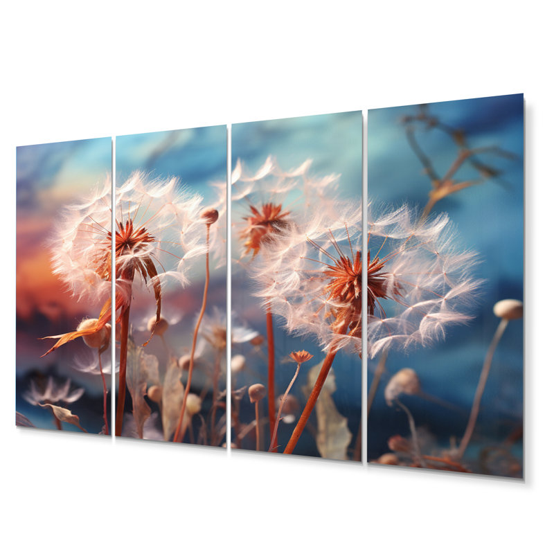 «Blue Dandelion Dancing In The Morning III», ensemble d'art mural floral en métal