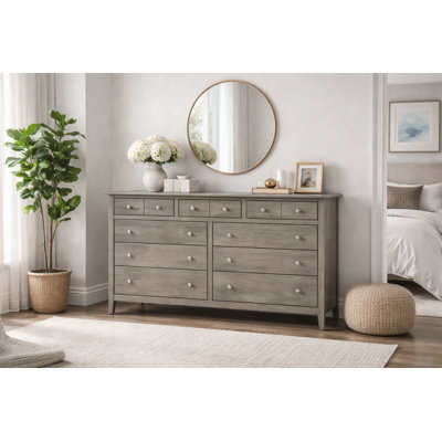 Commode double en bois massif à 9 tiroirs 65,5 po Fitz