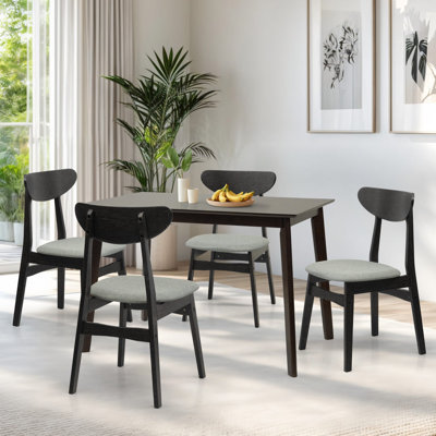 Ensemble de table de salle à manger 5 pièces, 4 chaises Yumiko en bois massif avec table rectangulaire Palmer, ensemble de cuisine pour 4 personnes, ensemble de salle à manger