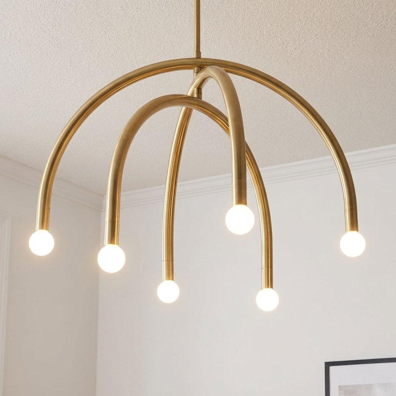 Yula 6-Light Chandelier in Natural Brass, Natural Brass, E12/Candelabra, No