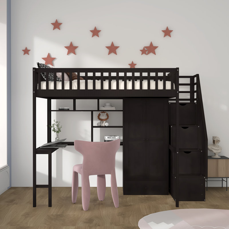 Lit mezzanine double avec bureau intégré Heartlee, Espresso