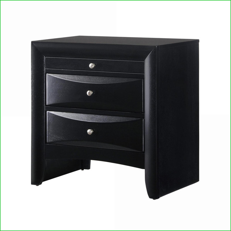 Table de chevet contemporaine noire à 2 tiroirs avec plateau à bijoux, Noir