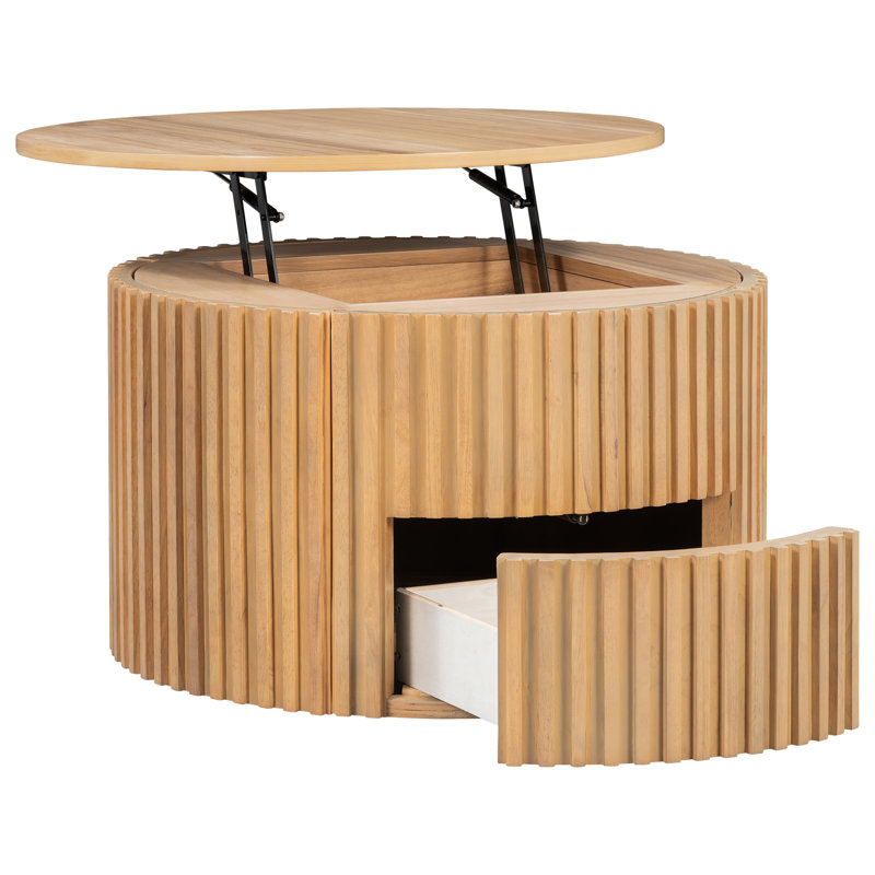 Table basse en bois à plateau relevable avec tiroir, Marron clair