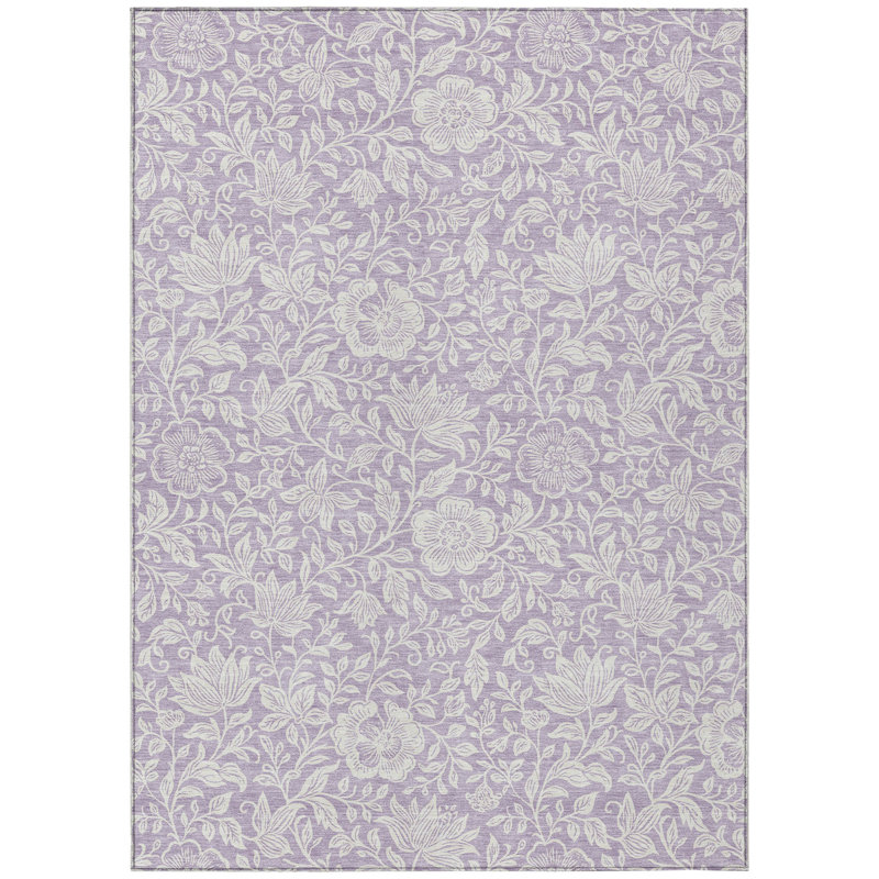 Machine Washable Indoor/Outdoor Chantille ACN2572 Floral Rug, Lavender, 3' x 5'