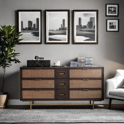 Solid Wood Rattan Accent Cabinet 61.81'' Sideboard