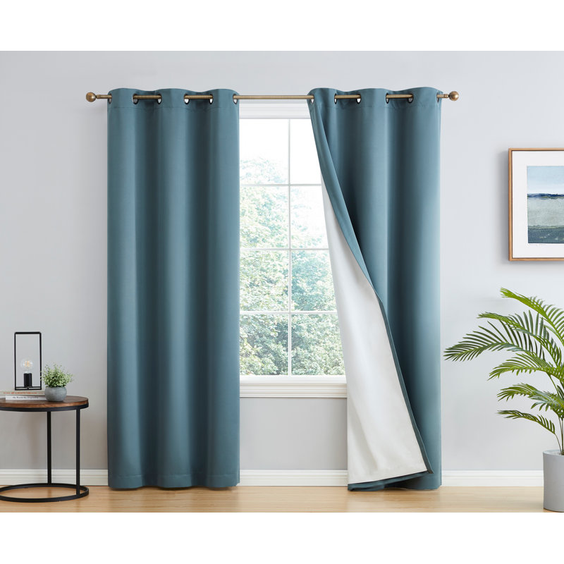 Alis Solid Color 100% Blackout Thermal Grommet Curtain Panels, Slate Blue, 52" W x 45" L