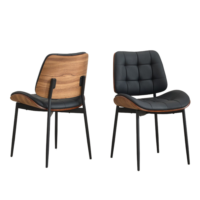 Modern Walnut-Finish Bentwood Upholstered Side Dining Chair, 4, Black