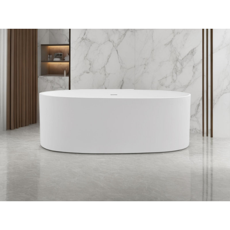 65" Freestanding Solid Surface Bathtub With Overflow And Pop-up Drain