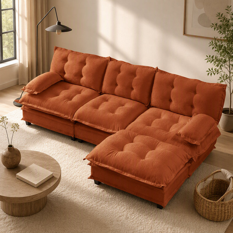 Canapé en forme de L de 107 pouces avec design modulaire, tissu chenille et siège profond confortable pour les salons et les appartements