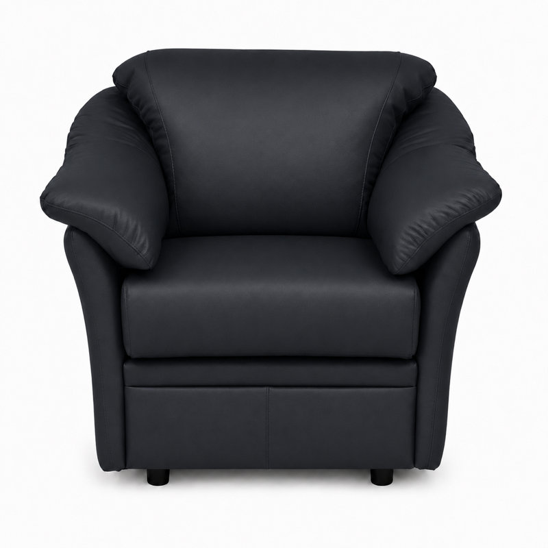 Chaise en cuir fleur Ramdev, Cuir véritable noir, H 34 po x l 39 po x P 36 po
