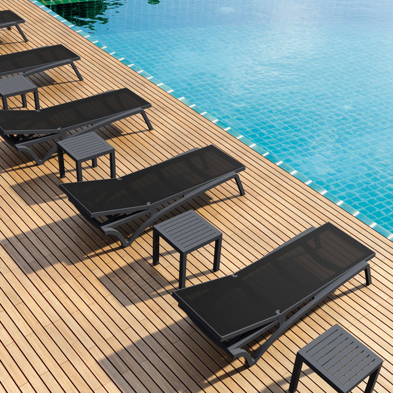 76" Long Reclining Single Chaise, Dark Gray/Black