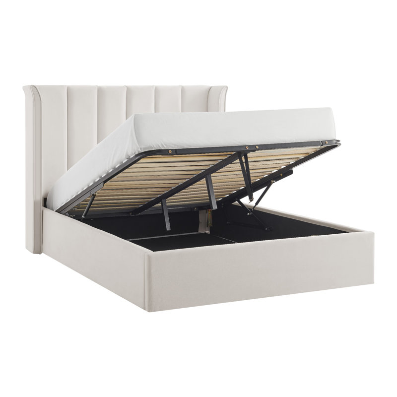 Ashok Upholstered Ottoman Storage Bed, Double (135 x 190 cm), Cream