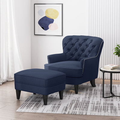 Fauteuil et repose-pieds capitonnés en polyester l 33 po Michaelson