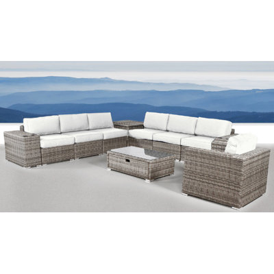 Ensemble de conversation pour 7 personnes avec coussins Sunbrella Leamon Wicker