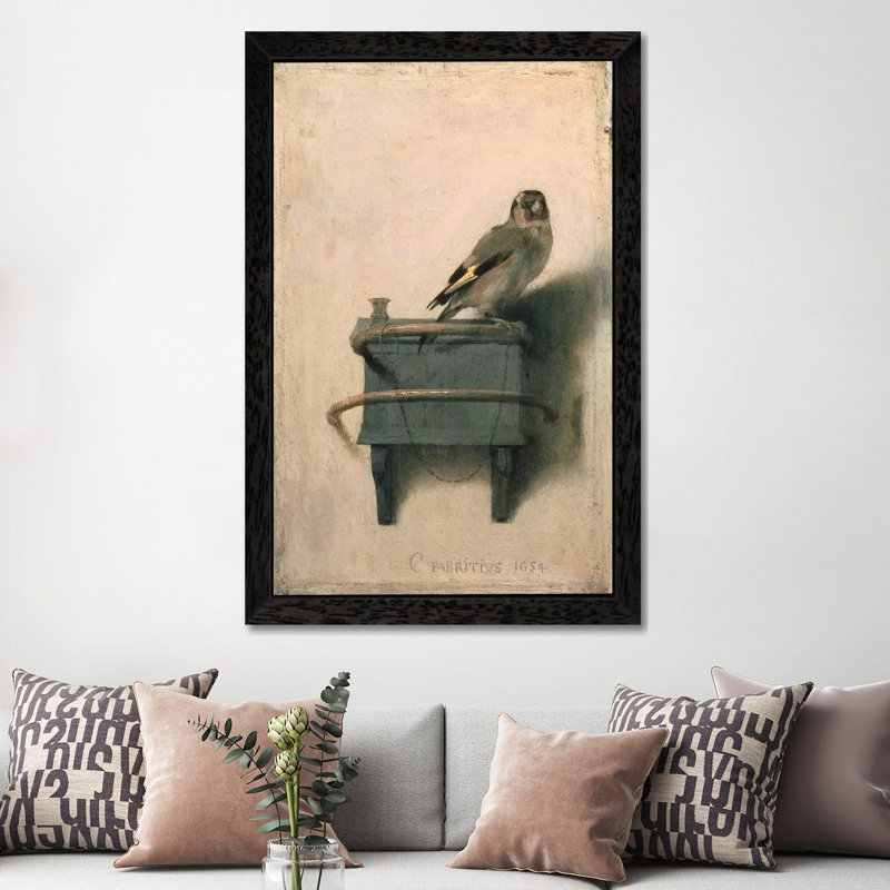The Goldfinch, 1654 by Carel Fabritius - Painting on Canvas, 101.6 cm H x 66.04 cm W, Black Framed
