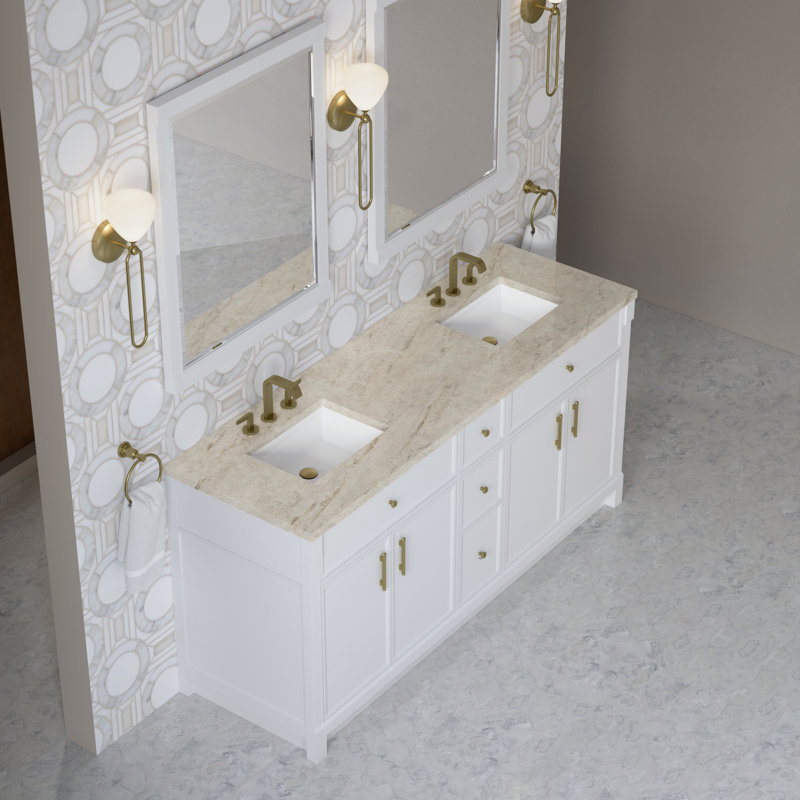 Bellshire 72" W Double Vanity w/FreePower Wireless Charger, Tajnar Eclos, Bright White