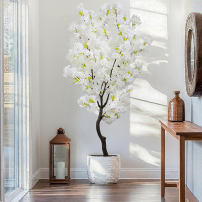 Arbre de fleurs de cerisier blanc artificiel de 6 pi avec fleurs, arbre de fleurs de cerisier artificiel en pot, plante de fleur de cerisier artificielle réaliste pour un décor intérieur et extérieur