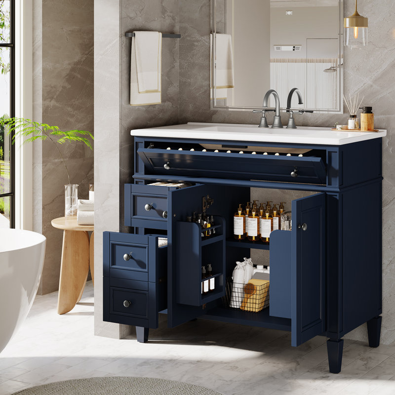 36'' Single Bathroom Vanity with Top, Blue, 36"