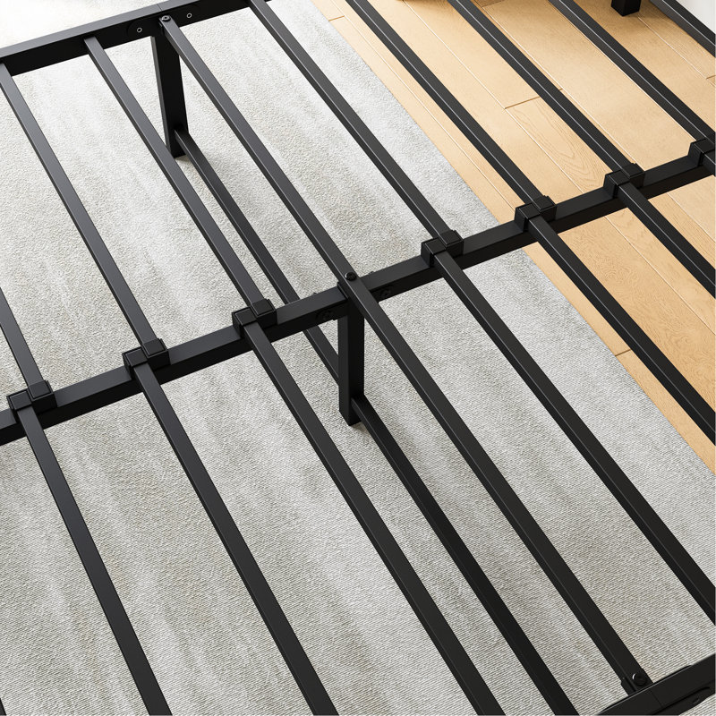 Structure de lit pleine grandeur en métal avec tête de lit - soutien ferme, aucun sommier requis, plateforme pratique vibrante, grattante, à ressort, élément élégant noir