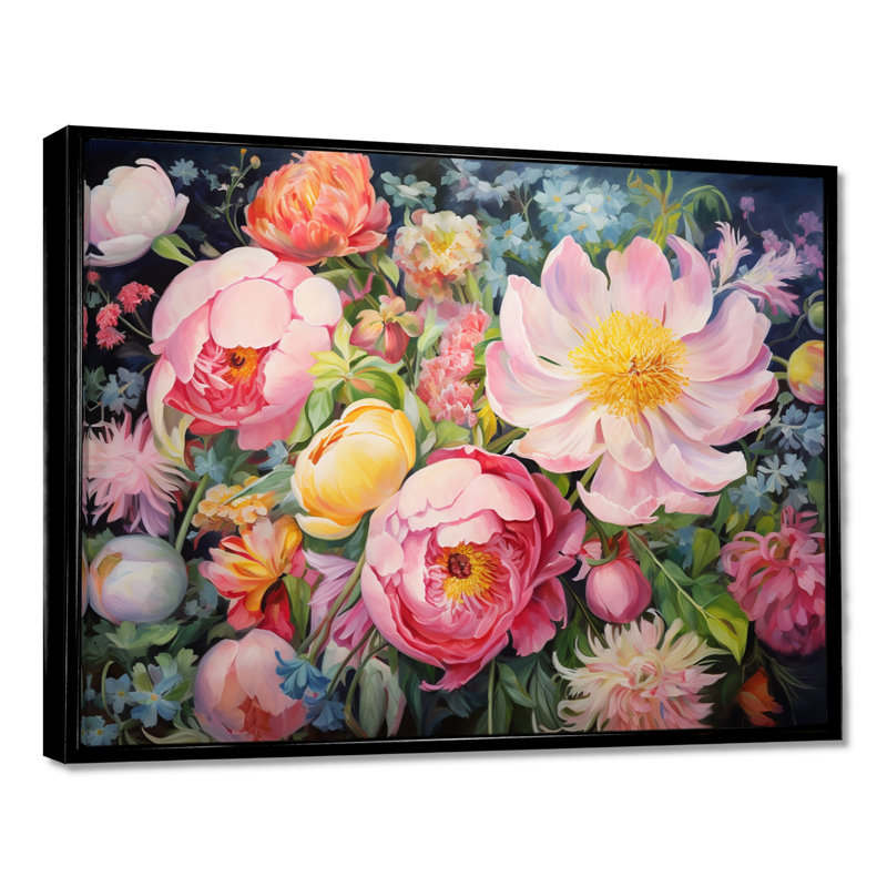 «Blossoming Spring Flowers - Wildflowers», art mural, H 12 po x l 20 po x P 1 po, Toile avec cadre flottant noir